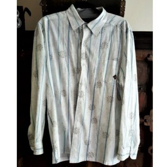 PRANA casual men white blue stripe shirt - Picture 2 of 8